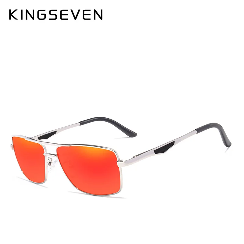 Мужские прямоугольные солнцезащитные очки KINGSEVEN черные с зеркальными