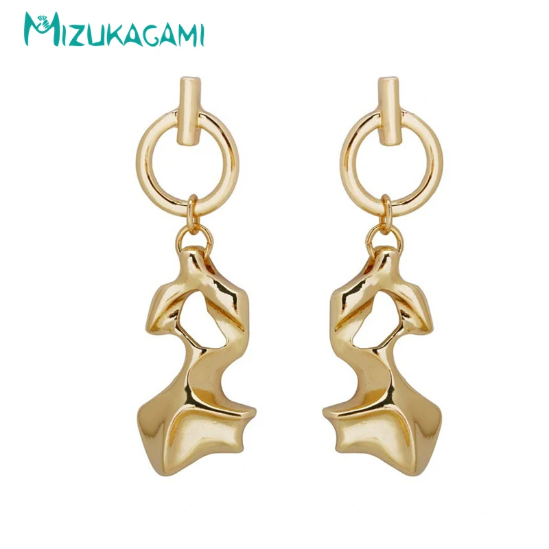 MIZUKAGAMI Мода Круглый Полые золото нерегулярные металлические длинные