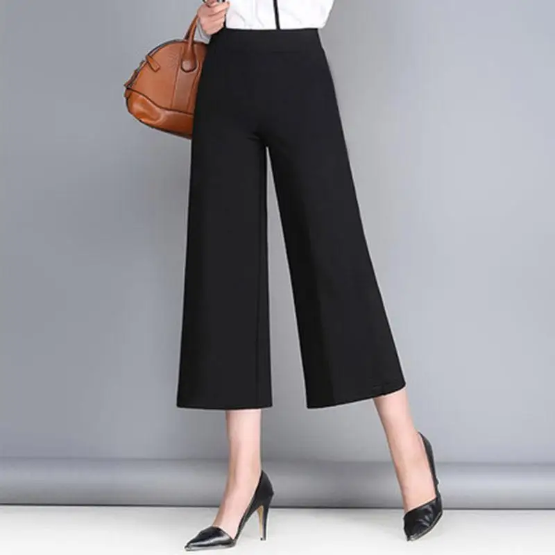 Женские широкие брюки сезон весна лето Новинка девять штанов с высокой талией