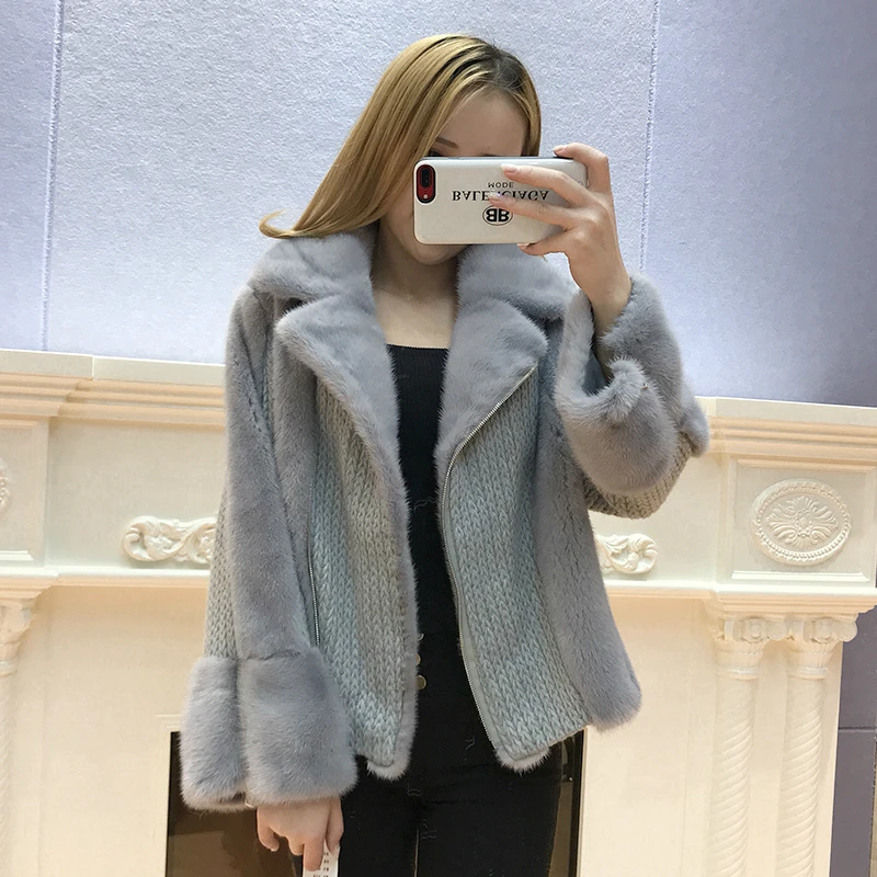 Зимняя куртка женская брендовая 2019 натуральная норка шуба отложной воротник