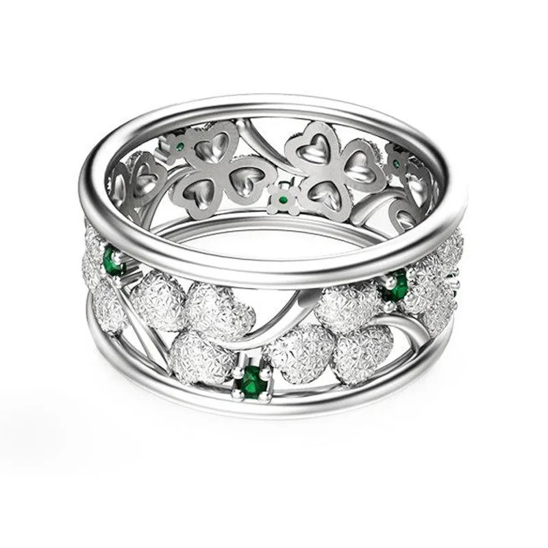 Женское кольцо с четырехлистным клевером серебряное фианитами ювелирное