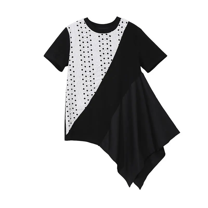 Фото XITAO Irregular Polka Dot T Shirt Women Patchwork Korea Fashion O Neck New Net Red with The Same Pullover ZLL3473 Женская одежда XITAO Irregular Polka Dot T Shirt Women Patchwork Korea Fashion O Neck New Net Red with The Same Pullover ZLL3473 Женская одежда