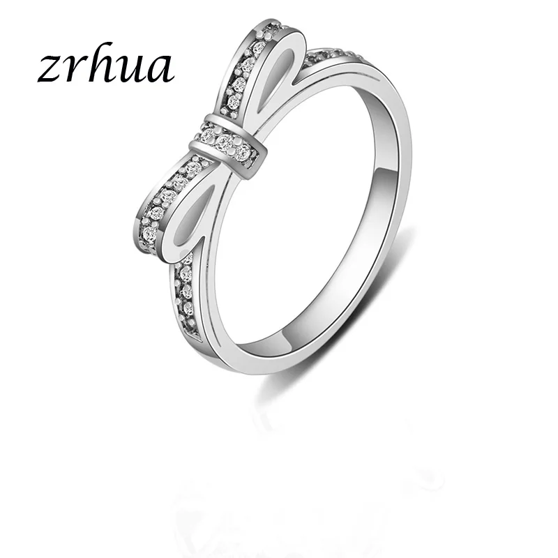 bowknot ZRHUA, новинка, хит, Винтажные Ювелирные изделия, 925 пробы, серебро, австрийский кристалл, звезда, сердце, кольца на палец, для женщин, девушек, персонализированные, вечерние, подарки - Цвет основного камня: bowknot