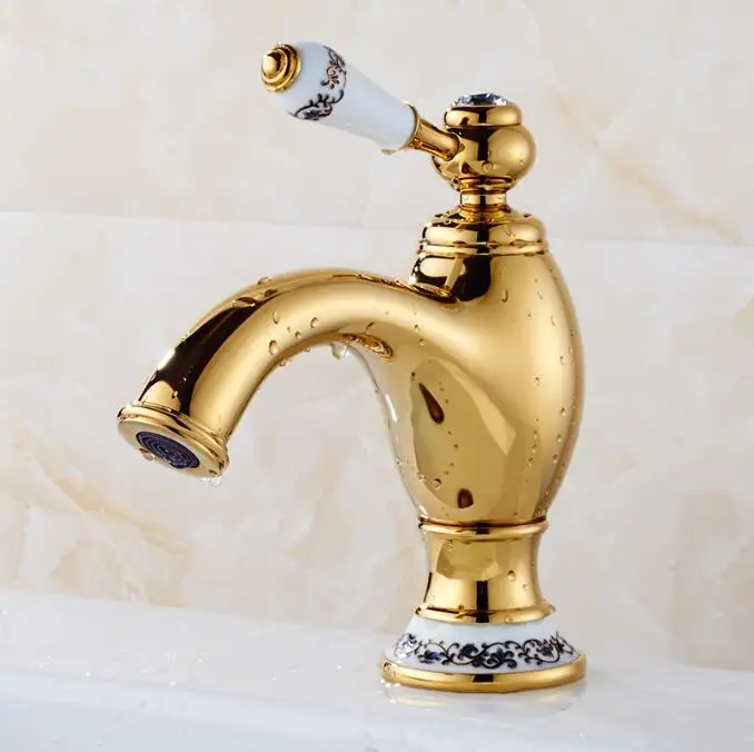 

New Arrivals Basin Faucets Brass Hot and Cold Water European Antique Basin Sink Faucet Golden Basin Mixer faucet bathroom