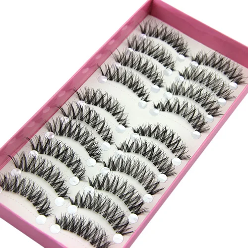 

10 Pairs Natural Black Long Cross Thick False Fake Eyelashes Party Eye Makeup False Eyelashes
