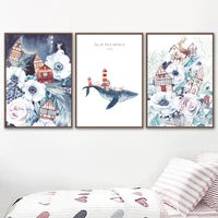 cartoon whale deer flower wall art canvas painting nordic posters and prints wall pictures baby kids room home decor