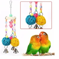 1 pcs small and medium pets parrot bird swing rattan loofah biting bird toys with bells bird supplies bird cage accessories toys
