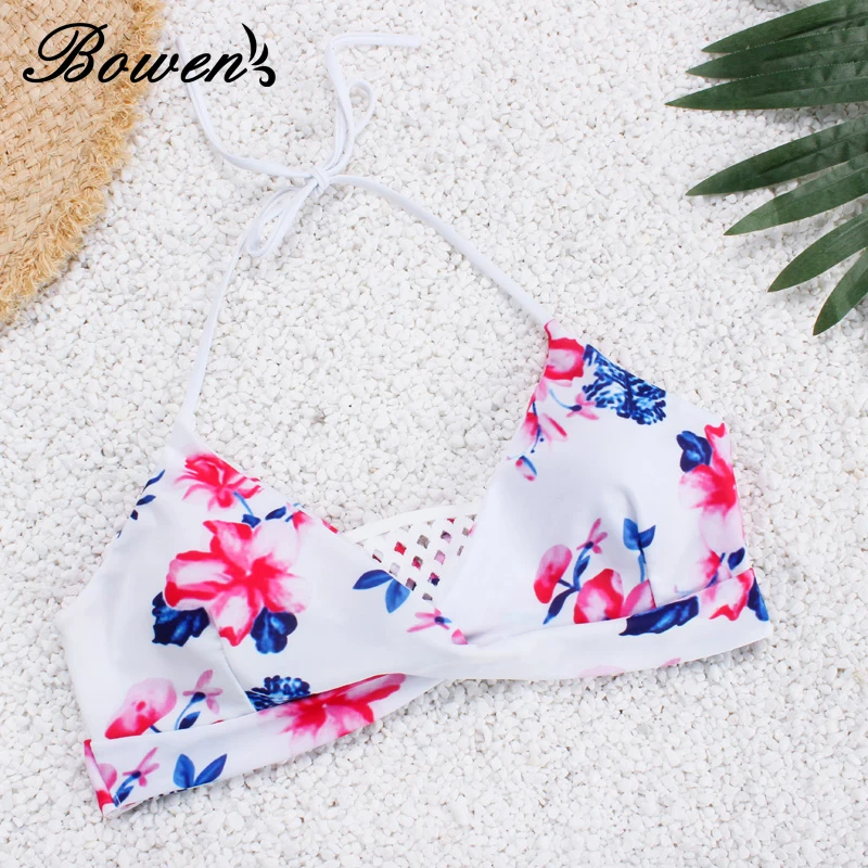 Hot Sexy biquini Push Up Padded Bra bikini Set Yarn mesh slim swimsuit 2017 micro print floral swimwear women |