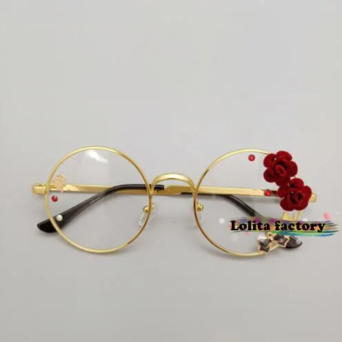gold flower Ручная работа,, Лолита, мягкая, для девушек, сладкая, японская, родная девочка, круглая оправа, вишня, Сакура, очки cos diffuse Chilo - Цвет: gold flower