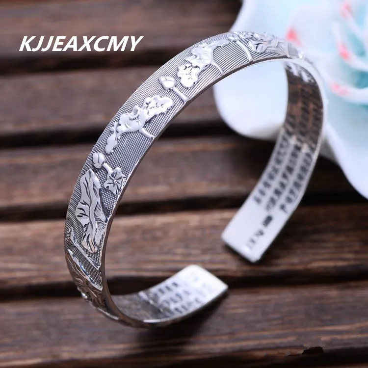 KJJEAXCMY 999 Sterling Silver Vintage Embossed Lotus Sutra Opening Female Bracelet