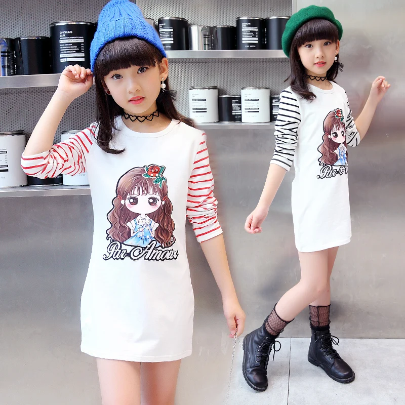 Рубашка для девочек От 4 до 13 лет хлопковая Детская футболка с длинными рукавами