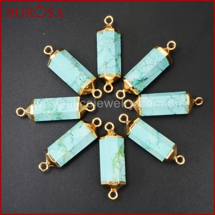 Фото BOROSA шестигранник синий How-lilte камень Шарм Разъемы кулон Howlite Druzy Кулон DIY ювелирных изделий драгоценные камни для женщин WX053 №1