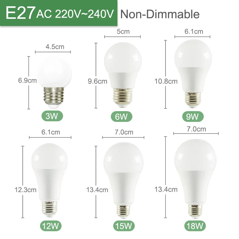 E27 Non-Dimmable Kaguyahime 10 шт. Светодиодная лампа с регулировкой Композитный алюминий E14 220 V светодиодный свет E27 лампа 3 Вт, 5 Вт, 6 Вт, 9 Вт, 12 Вт, 15 Вт, 18 Вт, лампада ампулы светодиодный - Испускаемый цвет: E27 Non-Dimmable