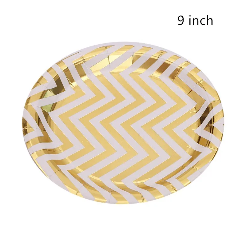 8pcs 9inch Хорошая Фольга Золотая волна одноразовые столовые приборы набор бумажных тарелок чашка салфетка баннер соломинка детский душ День Рождения украшения принадлежности - Цвет: 8pcs 9inch