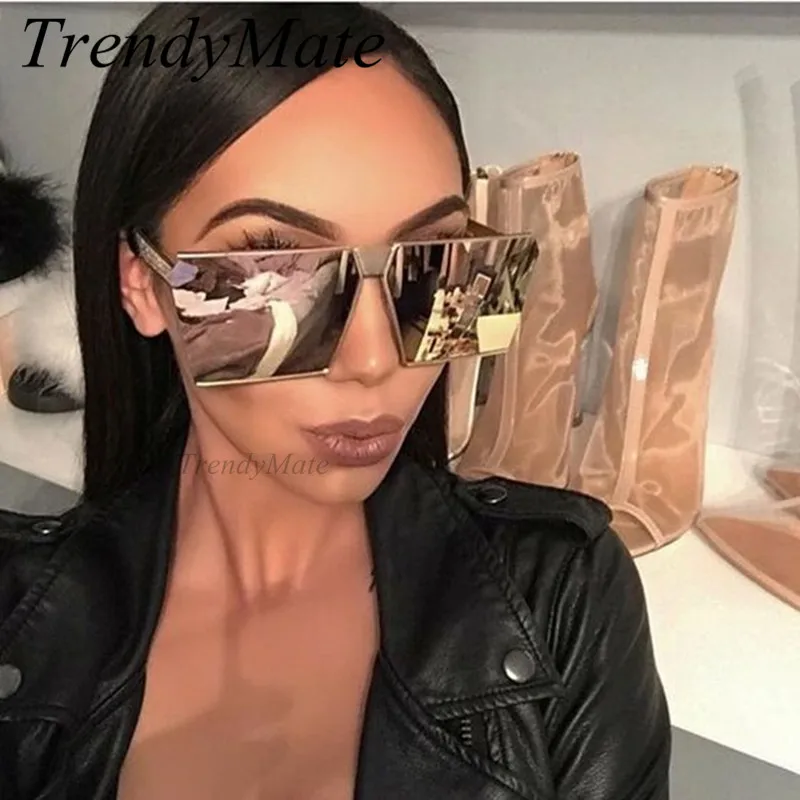 Солнцезащитные очки TrendyMate Квадратные Зеркальные в стиле хип-хоп розовое золото