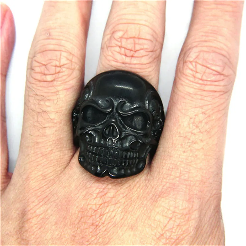 Support Dropship Black Ghost Skull Ring 316L Stainless Steel Fashion Jewelry Evil |