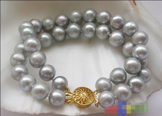 free shipping 2row 11mm gray round freshwater cultured pearl bracelet p2682@^Noble style Natural | Украшения и аксессуары