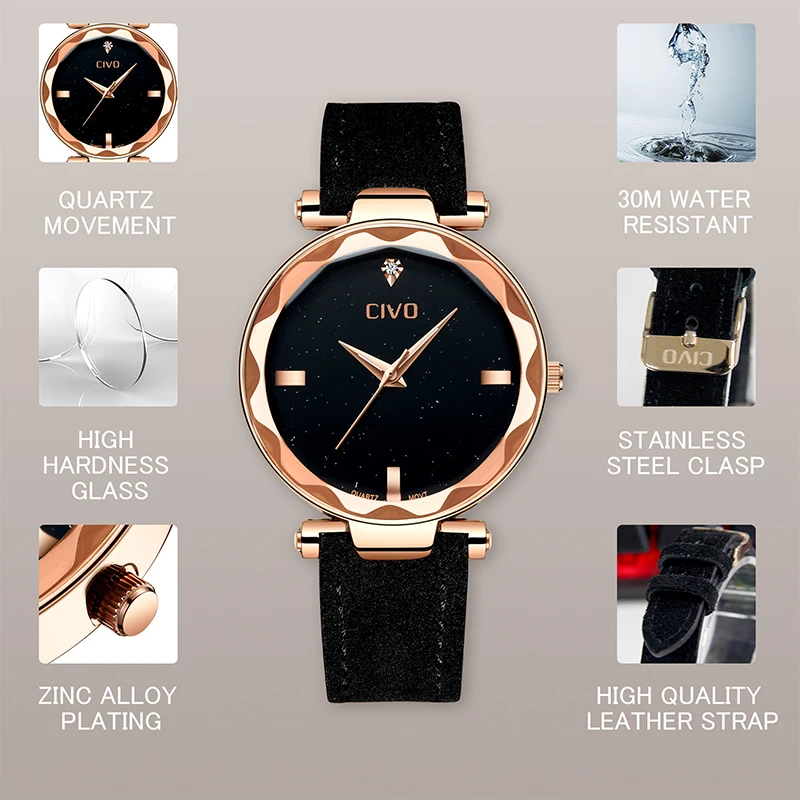 CIVO модные роскошные брендовые наручные часы женские со стразами Montre Femme 2019 из
