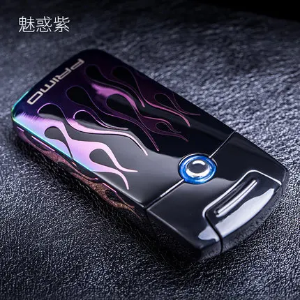 Брендовая USB Зажигалка металлическая электрическая дуговая плазменная Зажигалка Новинка ветрозащитная перезаряжаемая Зажигалка для сигар крутые - Цвет: Purple