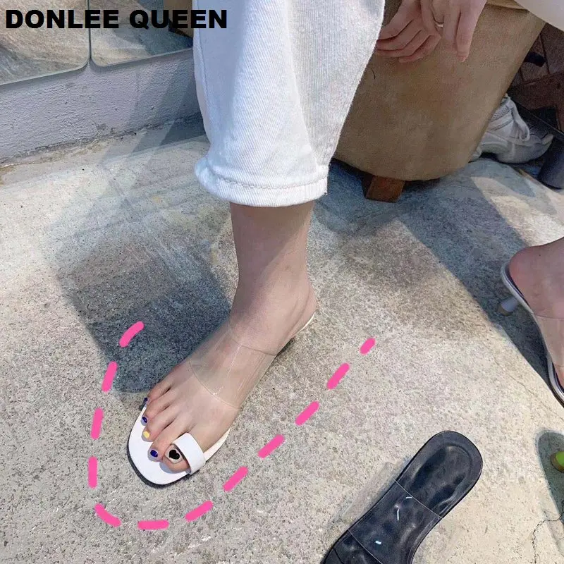 DONLEE QUEEN/женские шлепанцы на низком каблуке модная прозрачная женская обувь
