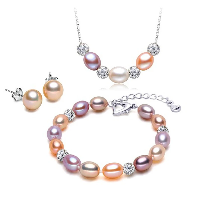 Женский ювелирный комплект из серебра 925 пробы с натуральным жемчугом | Украшения