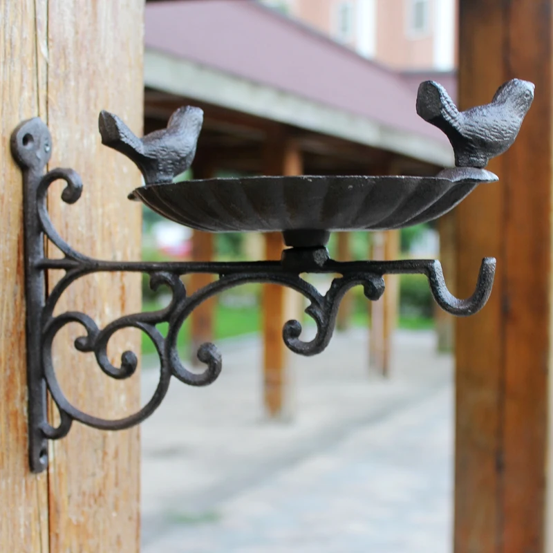 European Vintage Wall Mounted Cast Iron Bird Feeder, Retro Metal Bird Bath Plate with Hook, Heavy Duty Bird Feeder for Outdoor Garden Decor image 3