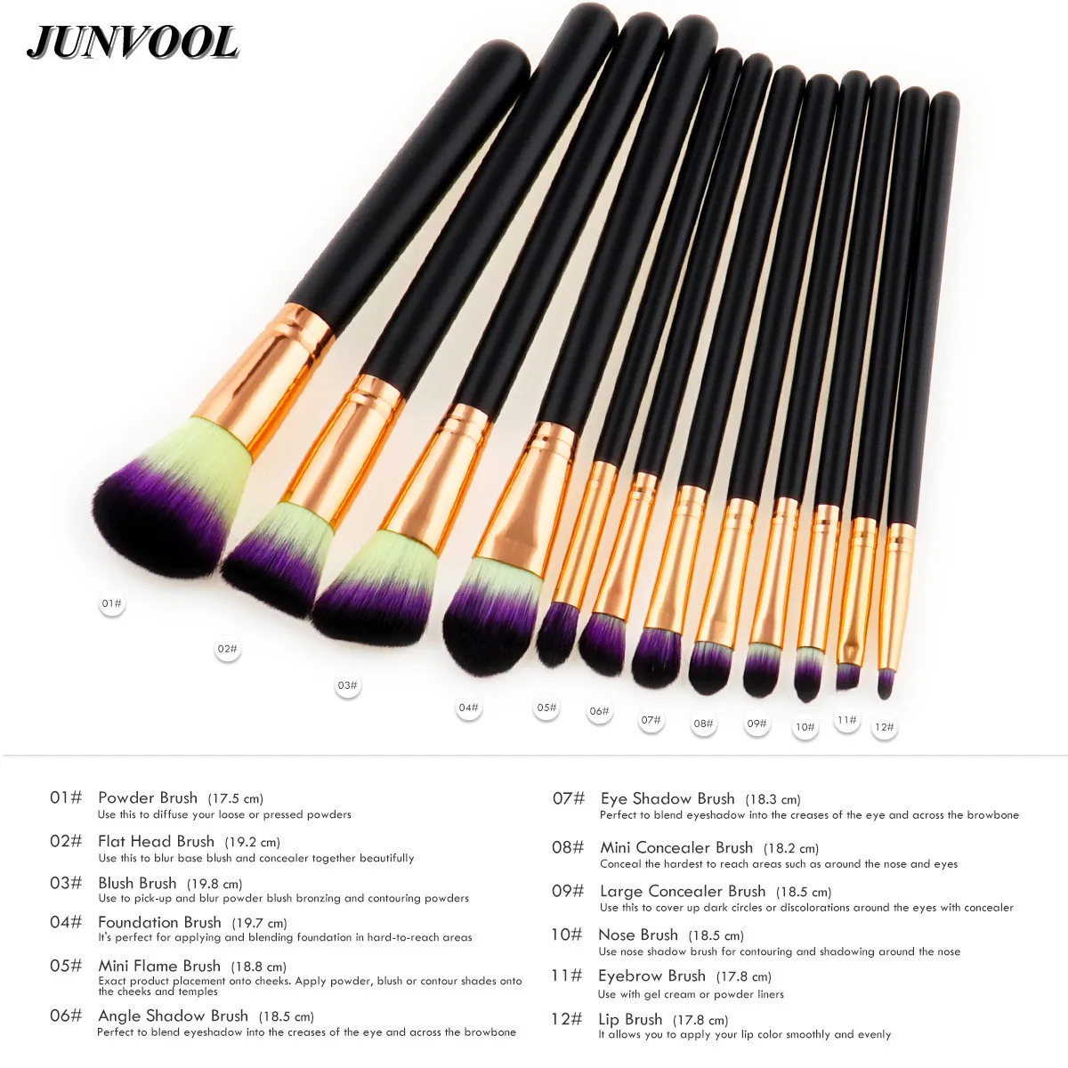

Rainbow Foundation Brush Tool 12Pcs/set Professional Nylon Fibre Black Gold Makeup Brushes Set Kit Beauty Tools pincel maquiagem