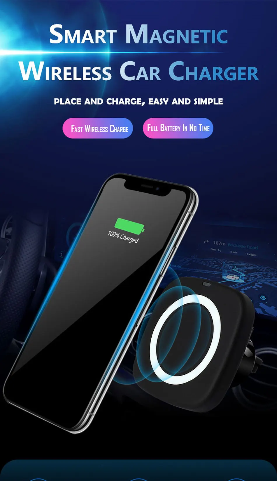 Qi магнитное автомобильное беспроводное зарядное устройство магнит для iPhone X XS 8 10 Вт быстрая Беспроводная зарядка телефона индукционное зарядное устройство для samsung S8 S9