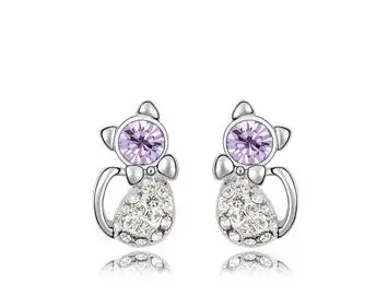 violet Милые романтические серьги-гвоздики в виде кота, серьги-клипсы, модные ювелирные изделия, подарки, Женские аксессуары,, высокое качество, АААА+ стразы, Кристалл - Окраска металла: violet