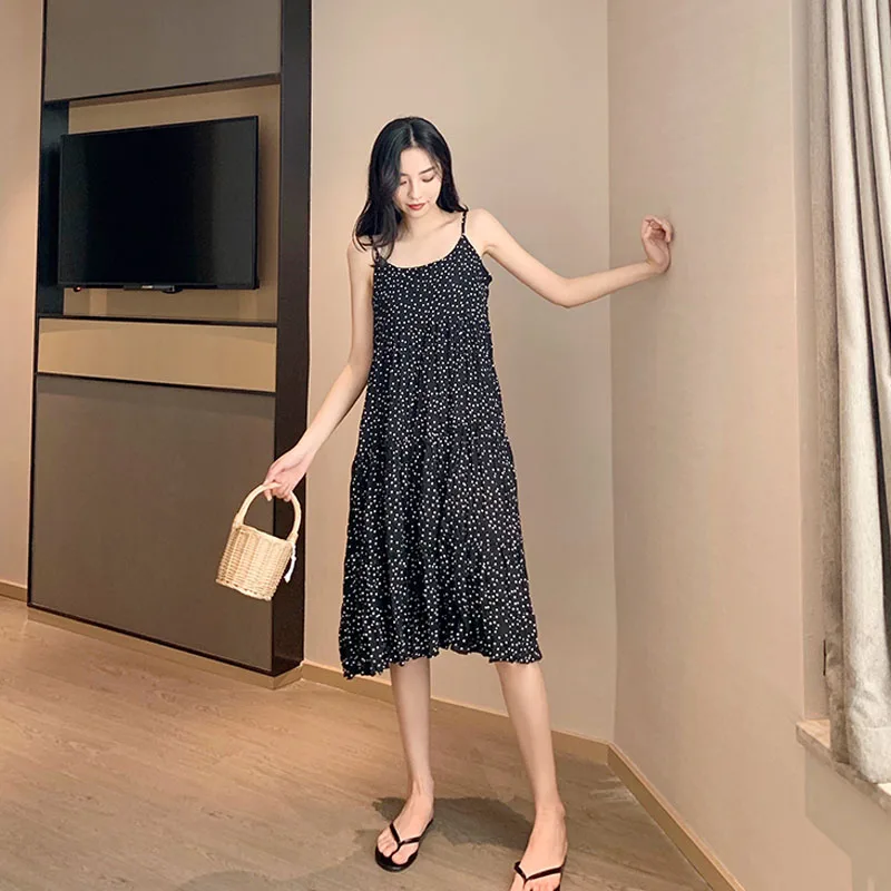 2019 летнее женское гофрированное платье без рукавов на бретельках популярное в