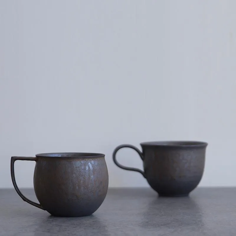 

260ml/270ml Creative Handmade Rust Glaze Coarse Pottery Coffee Cup with Saucer Japanese Style Vintage Ceramic Mug Cappuccino Cup