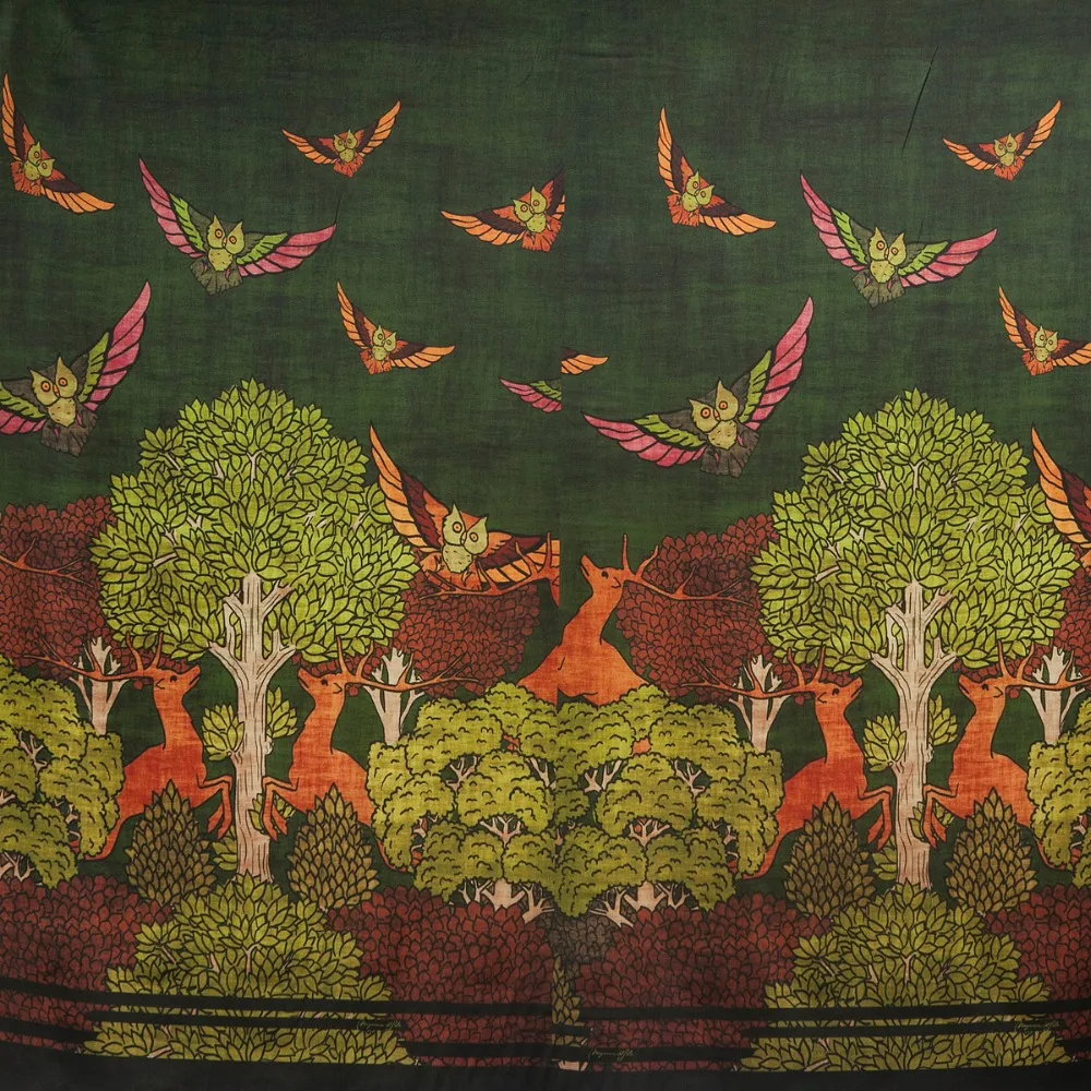 Абстрактные животные олень/птицы/деревья печать эластичная шелковая атласная