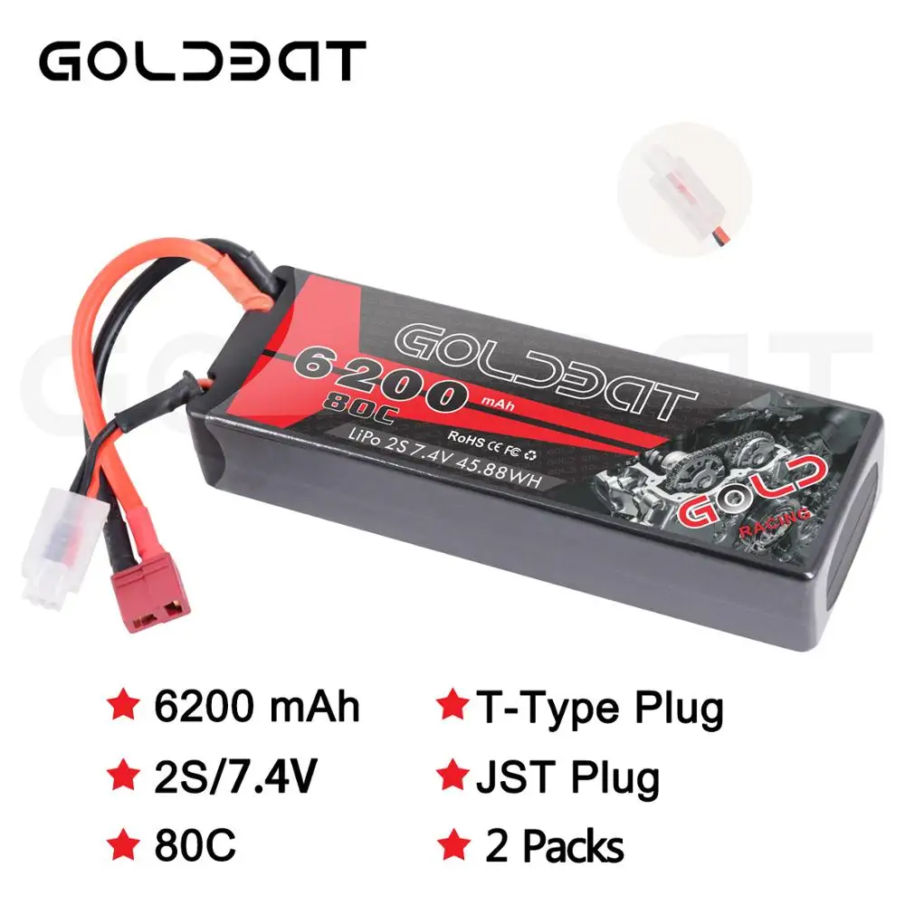 2 упаковки GOLDBAT Lipo 6200 мАч аккумулятор с ру 2s 7 4 В 80C разъемом Deans для
