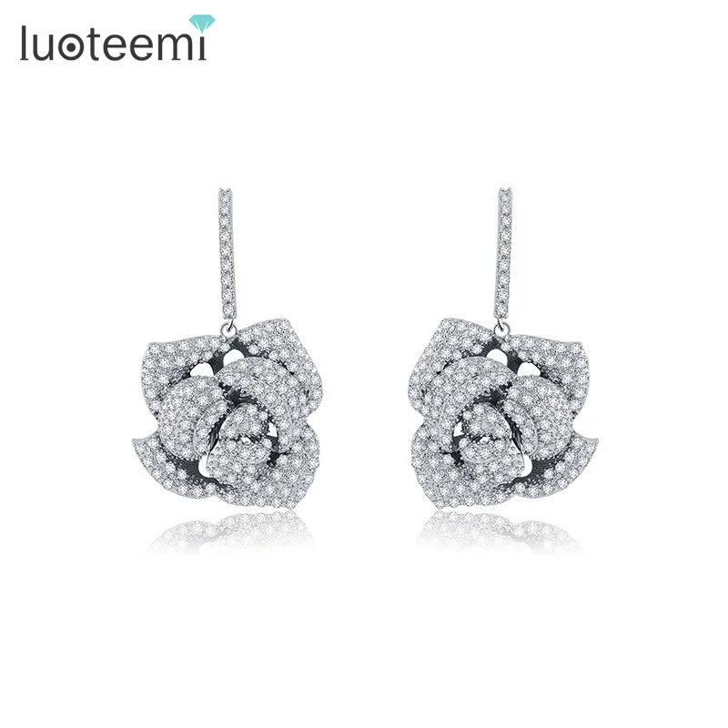 LUOTEEMI благородные женские белого золота цветной многослойный большая роза цветок