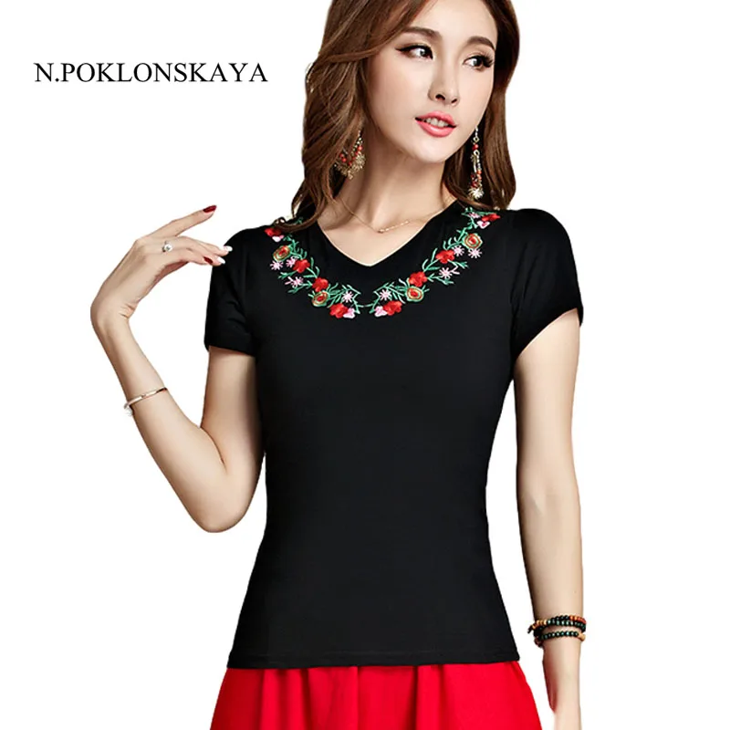 Вышивка с цветочным узором короткими рукавами v образным вырезом Элегантное