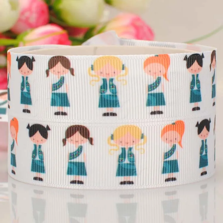 

7/8"22mm lively scout girl ribbon printed grosgrain cookie ribbon bows and ribbons free shipping