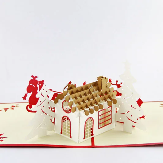 Рождественская открытка с оленем и домом/3D карта kirigami/открытки ручной работы