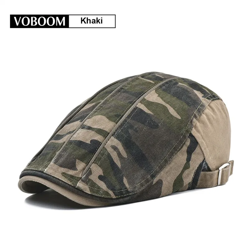 Voboom берет мужская хлопковая камуфляжная плоская кепка Женская кепка для такбы весна лето мужской газетчик Boina 313 - Цвет: Хаки