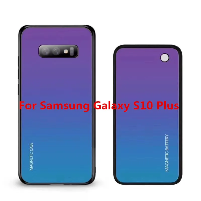 Чехол для зарядного устройства для samsung Galaxy S10 Plus S10e тонкий градиентный чехол из закаленного стекла с магнитным беспроводным зарядным устройством чехол для внешнего аккумулятора - Цвет: Purple For S10 Plus