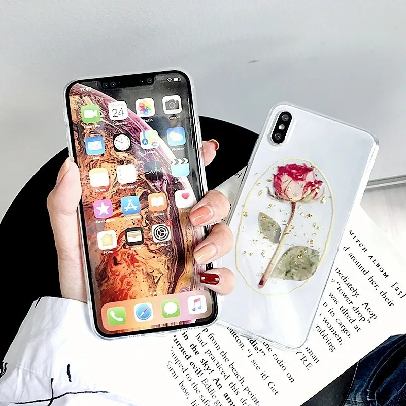 Gold Foil Rose Flower Phone Cases For iphone X Case XS Max XR 7 6 6S 8 Plus Glitter Gloss Floral Transparent Soft TPU Back Cover | Мобильные