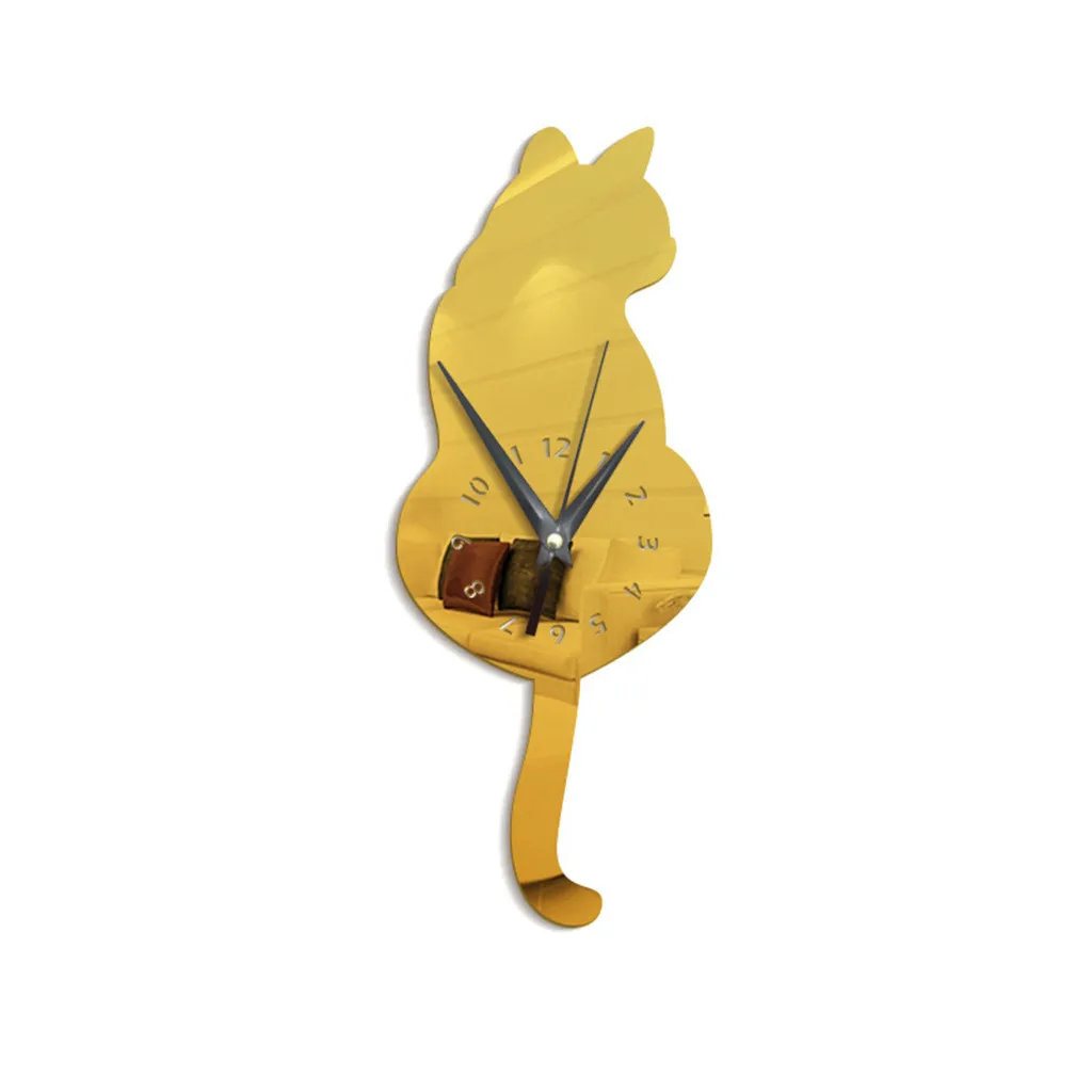 Gold 3D Творческий Кот из мультфильма настенные часы современный дизайн моделирование акриловые зеркальные часы украшение для дома настенные часы horloge murale - Цвет: Gold