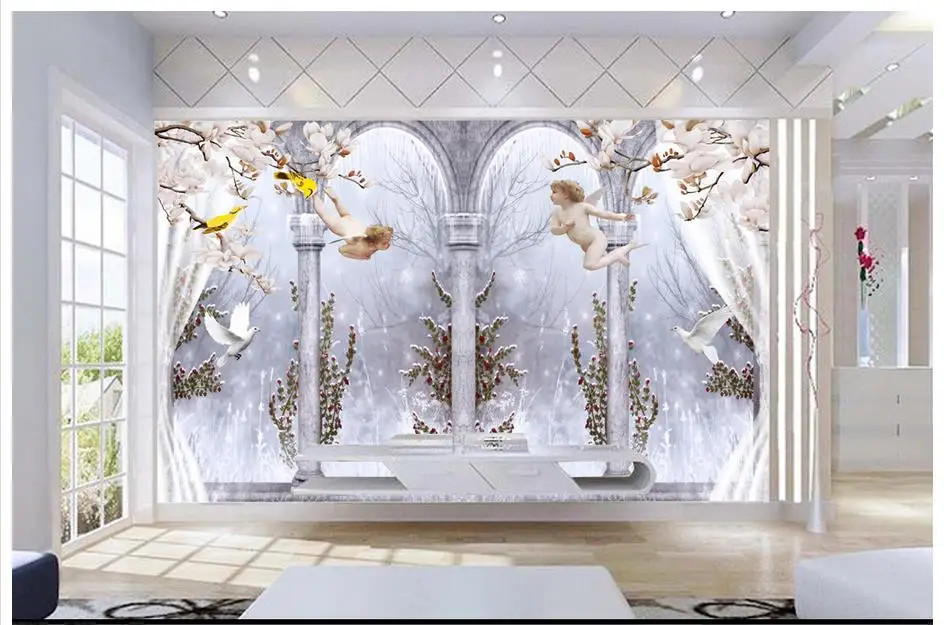 

Custom 3d photo wallpaper murals 3d wall mural wallpapers Elegant angel Roman column pigeons 3D TV backdrop wall home decoration
