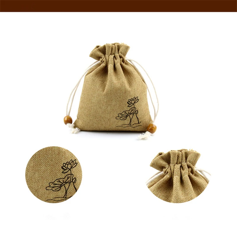 

Hot SALE Lotus Style Cotton Linen Gift Bags Birthday Wedding Party Favor Holders Jewelry Drawstring Packaging Pouch