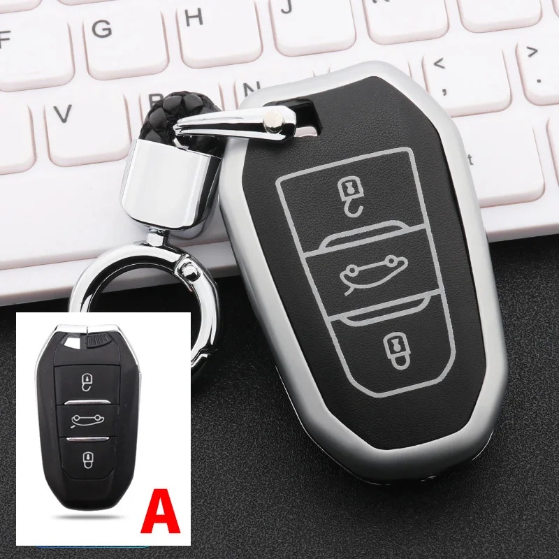 A Silver Цинковый сплав+ световой кожаный чехол Key автомобилей для peugeot 508 301 2008 3008 408 5008 Citroen C4 кактус C5 C3 C4L случае ключ - Название цвета: A Silver