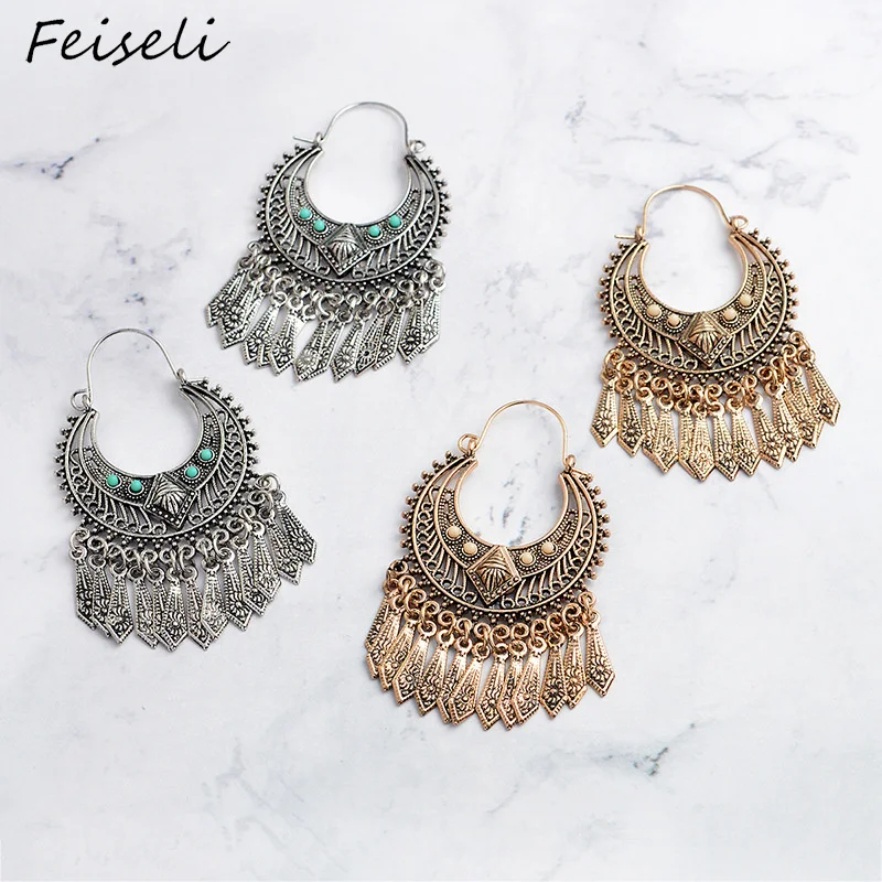Feiseli женские свисающие серьги с кисточками золотого и серебряного цвета