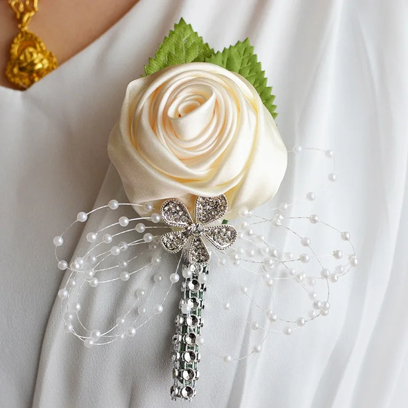 Совершенно новая бутоньерка для жениха атласная роза Мужская свадебной