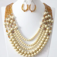 champagne simulated pearl shell glass beads high quality 5 rows necklace earrings for weddings party gifts jewelry set b983 18