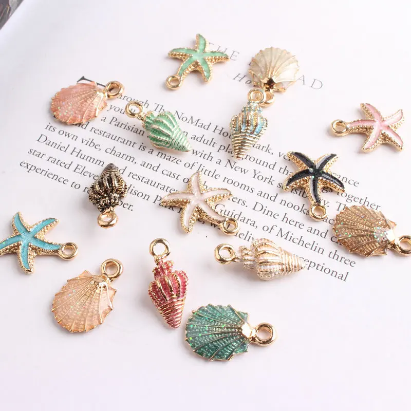 50PCS Alloy Metal Enamel Sea Starfish Shell Charms Colorful Oil Drop Pendant for Jewelry Making Findings | Украшения и аксессуары