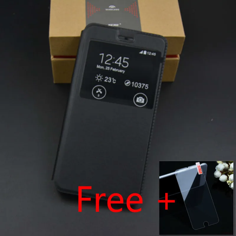 Защитный флип-чехол для Xiaomi Redmi Note 7, 6, 5 Pro, прозрачный чехол с окошком для мобильного телефона, кожаный футляр, бесплатный подарок для 2.5D стекла - Цвет: Black glass