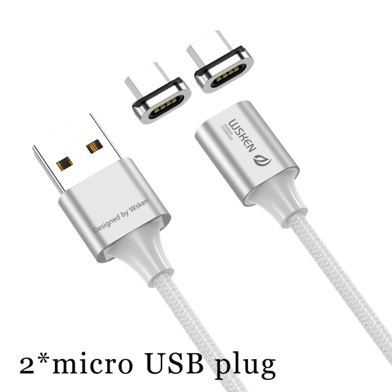 microUSB with 2 plug WSKEN X2 магнитное зарядное устройство для iPhone XS XR Micro usb type C кабель 3A Быстрая зарядка для samsung S9 S8 Note 9 USB-C адаптер для телефона - Цвет: microUSB with 2 plug